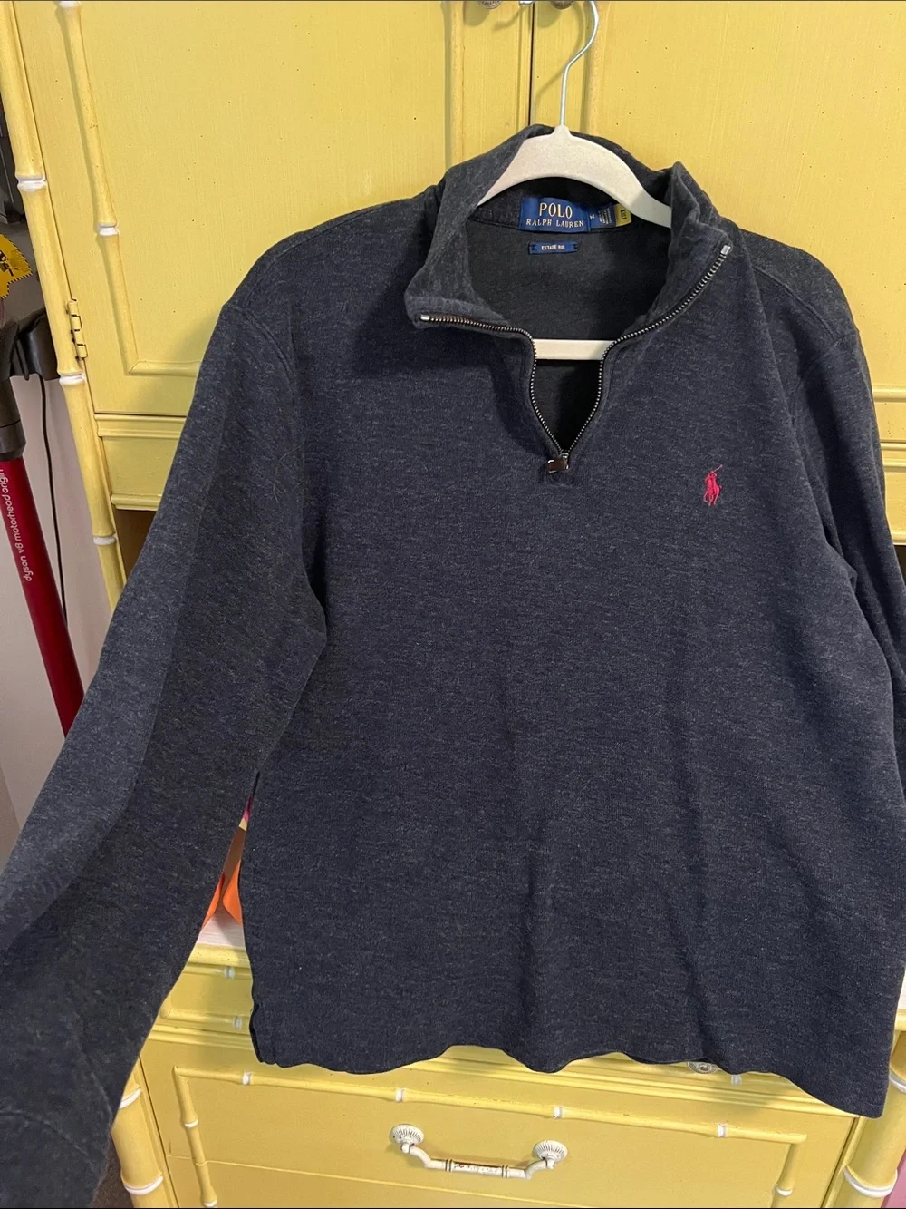 Polo by Ralph Lauren Dark Gray Quarter-Zip Pullover with Pink Pony Mens size Med
